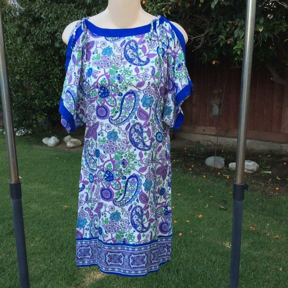 NWOT VINTAGE LUCKY BRAND 100% SILK BOHO BORDER PRINT DRESS xs
